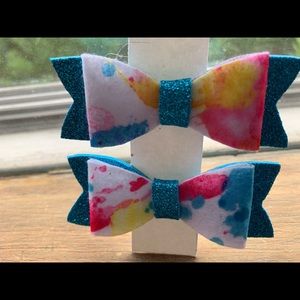 Pair of tie dye and turquoise hair bows